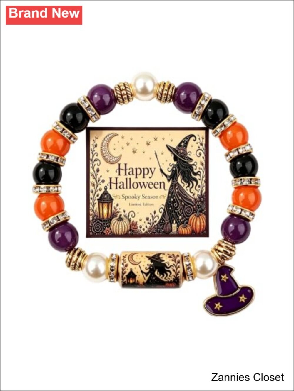 👻 Halloween Bracelet Stretch Beaded Stone Ghost Witch Skeleton Gift